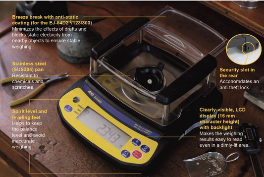 A&D EJ-54D2 Dual Range - 22g x 0.0002g / 52g x 0.001g Compact Balance